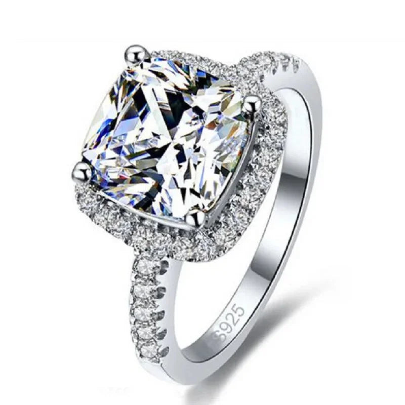 Shining 925 Sterling Silver Color Rings With Big Cubic Zirconia Stone For Women Bridal Wedding Engagement Accessory Anel Jewelry Qme resizable