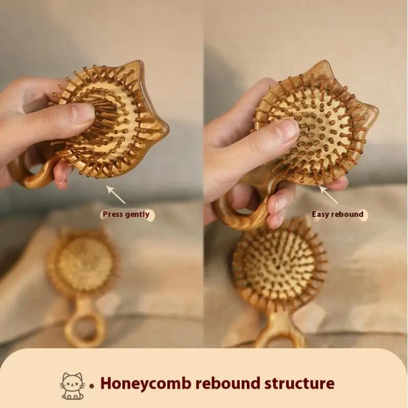Garapa Cartoon Cat Wooden Scalp Massage Comb Meridian Toothed Head Qme