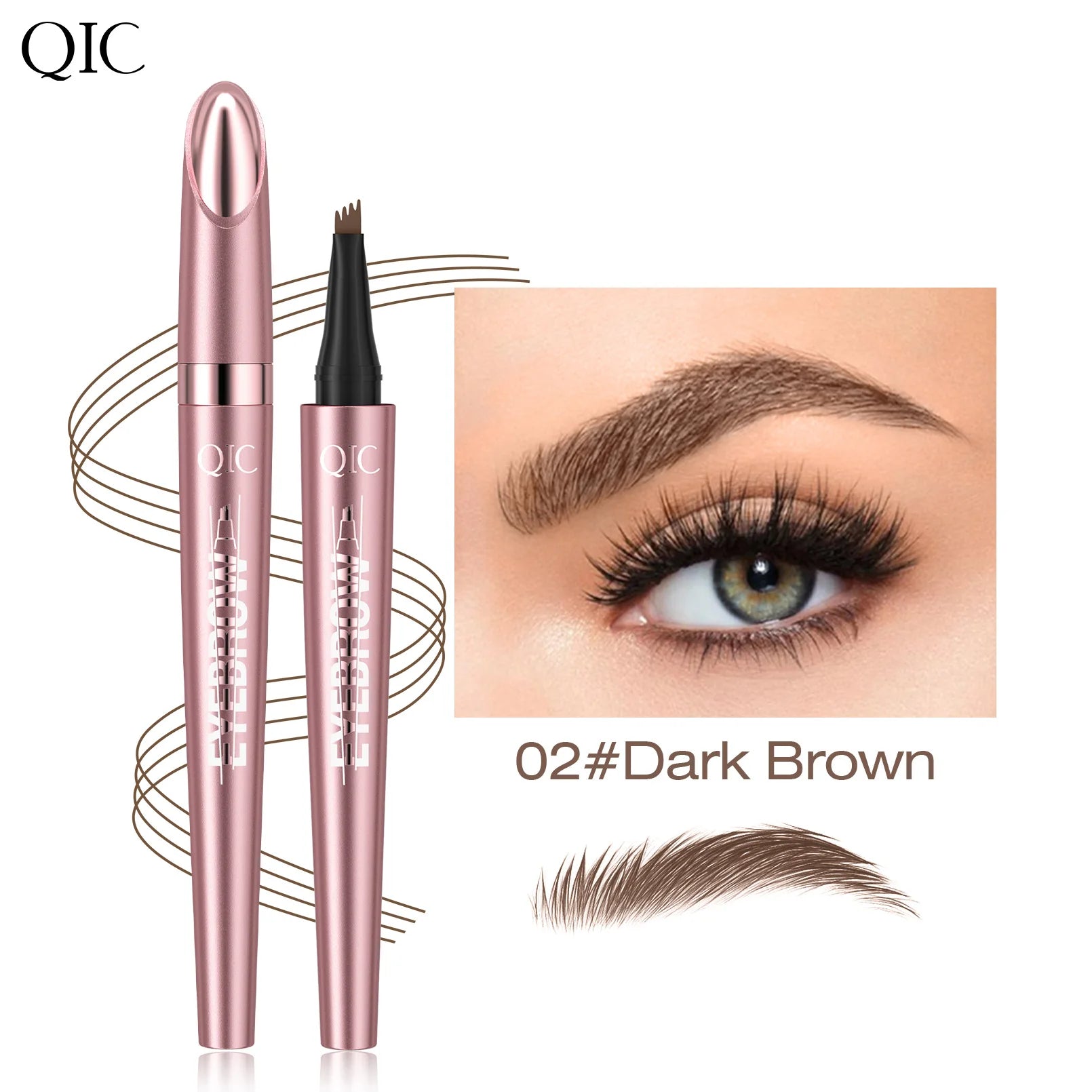 QIC Waterproof Microblading Eyebrow Pen - 4 Split Head, Natural Look Brow Makeup in 6 Colors for All Skin Types Qme Q708-2