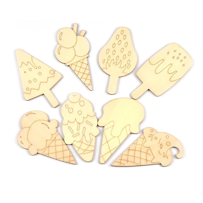6Pcs 10x5.8cm Creative Cream Wooden Slices DIY Blank Children's Summer Birthday Party Painting Crafts Unfinished Wood Arts c3737 Qme
