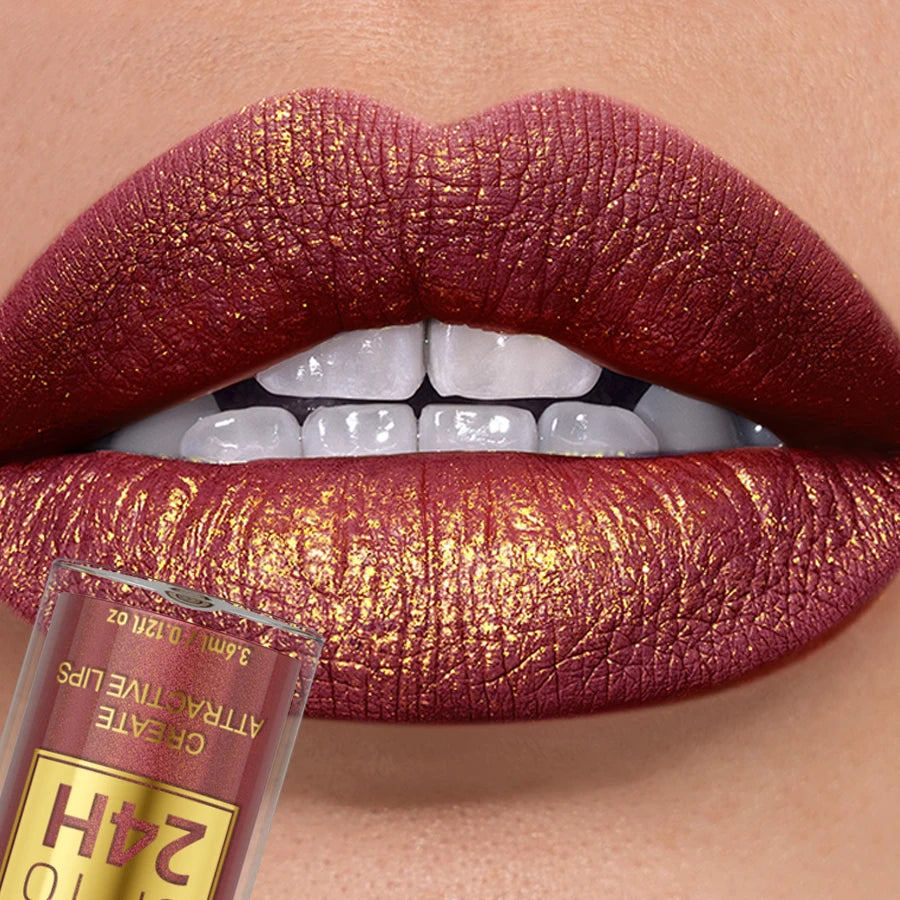 Glitter Metallic 14 Colors Lip Glaze Shiny Long Lasting Gloss Liquid Qme 04
