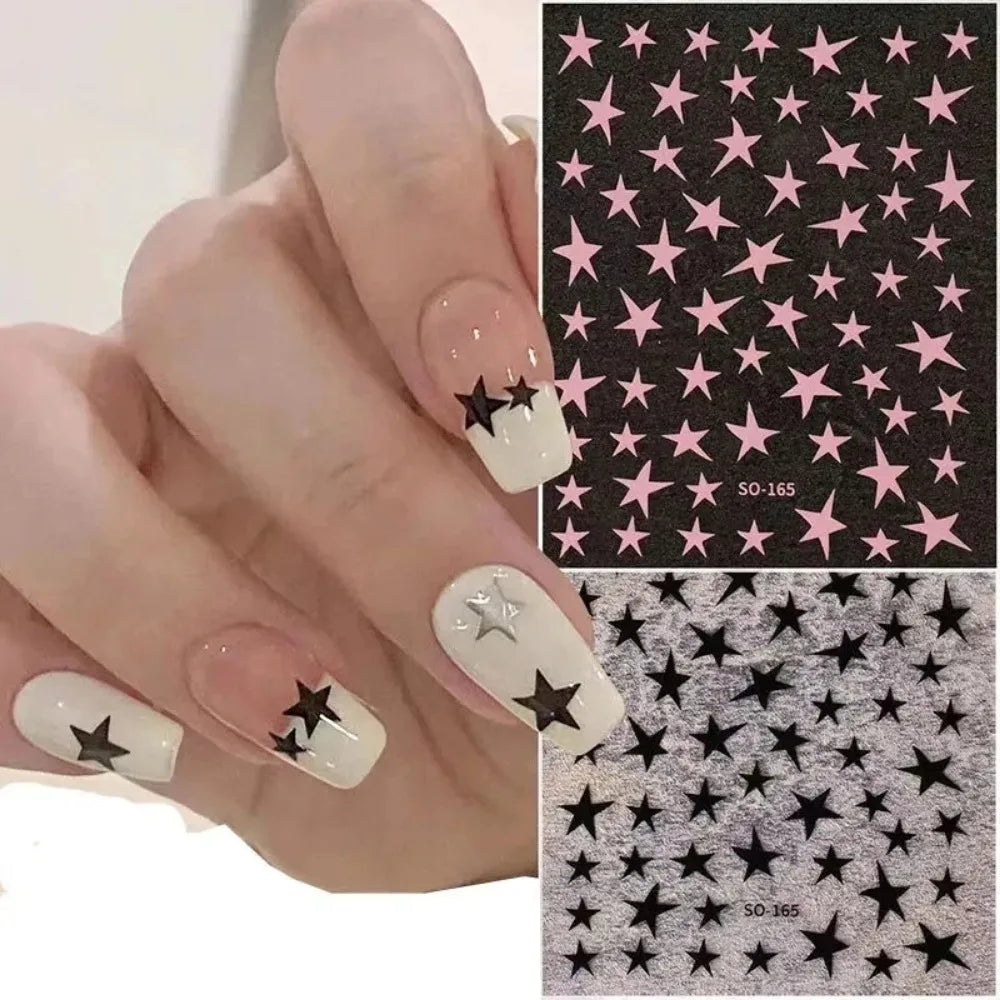 Mix 7 Colourful Stars Nails Stickers Irregular Pentagram Decals Laser Shiny Decor Self-adhesive Decals DIY Manicure Foils Wraps Qme