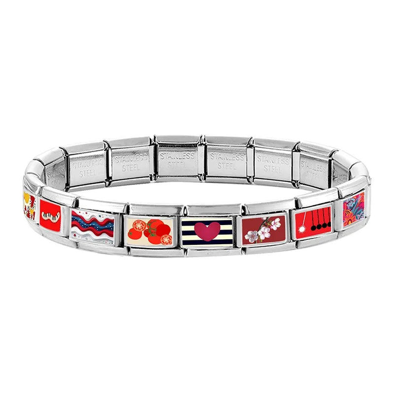 Wholesale Red Color Series Pomegranate Strawberry Love Italian Link Fit 9mm Stainless Steel Bracelet Making DIY Charm Jewelrys Qme