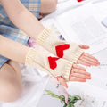 Women Gloves Stylish Hand Warmer Winter Glove Girls Arm Crochet Knitting Goth Lolita Heart Mitten Warm Fingerless Cosplay Gloves Qme Beige length-20cm