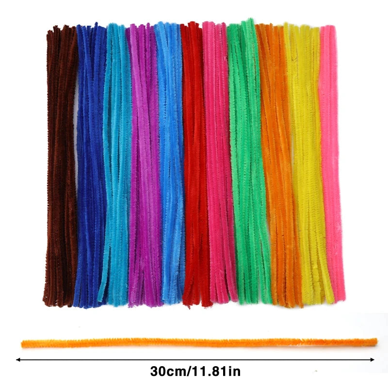 100PCS Colorful Chenille Stem Twisted Rod Wool Root Fluffy Bar Iron Wire DIY Handcraft Twisting Decorations Pipe Cleaners Plush Qme