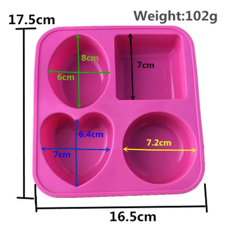 4 Cavity Soap Molds Round Oval Heart Square Shape Handmade Cake Qme