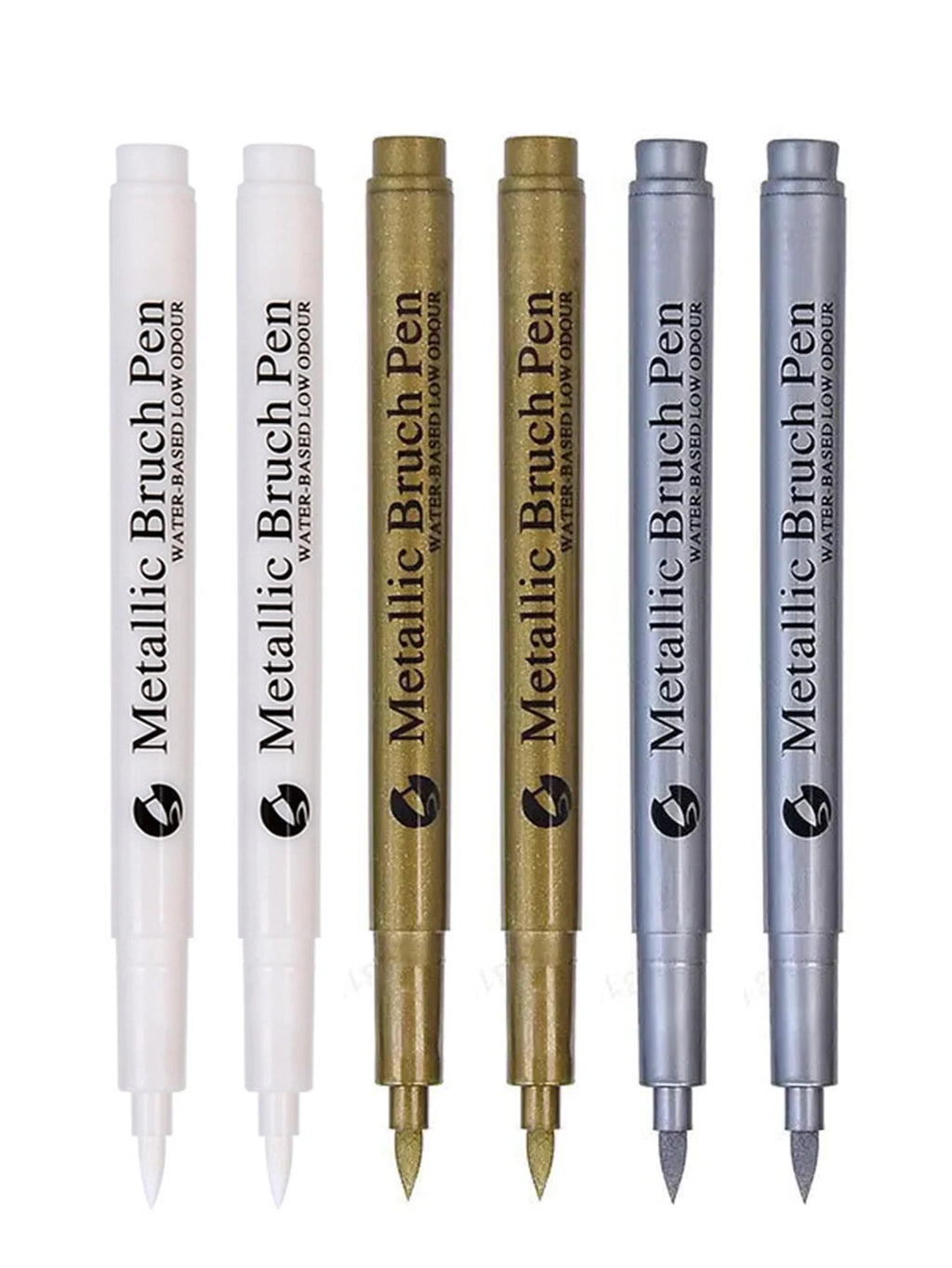 6pcs Metal Paint Marker Pen Gold Silver White Permanent Art Marker Comic Scrapbook Supplies Highlight metal marks brush Qme 2White 2Gold 2Silver