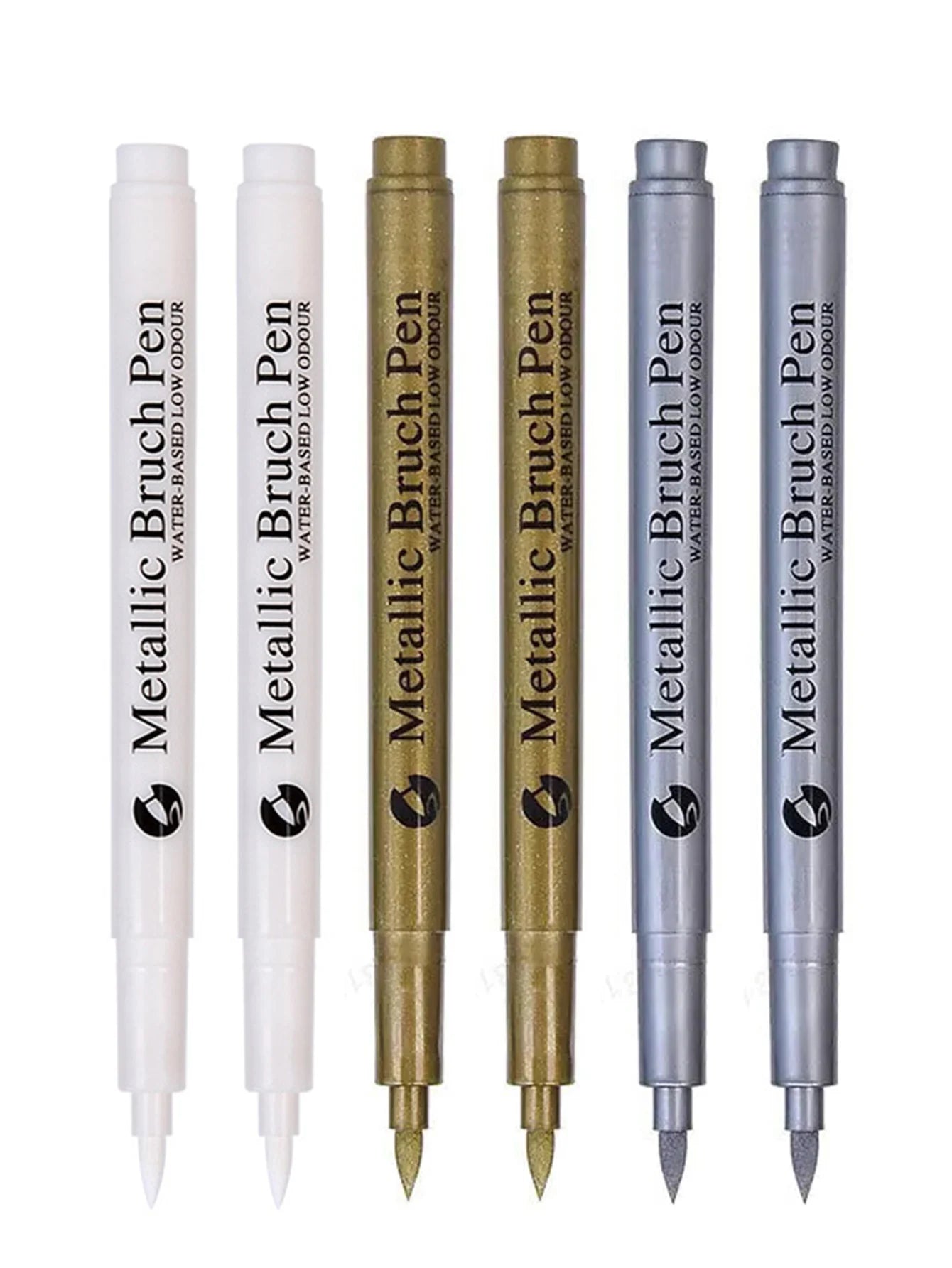 6pcs Metal Paint Marker Pen Gold Silver White Permanent Art Marker Comic Scrapbook Supplies Highlight metal marks brush Qme 2White 2Gold 2Silver