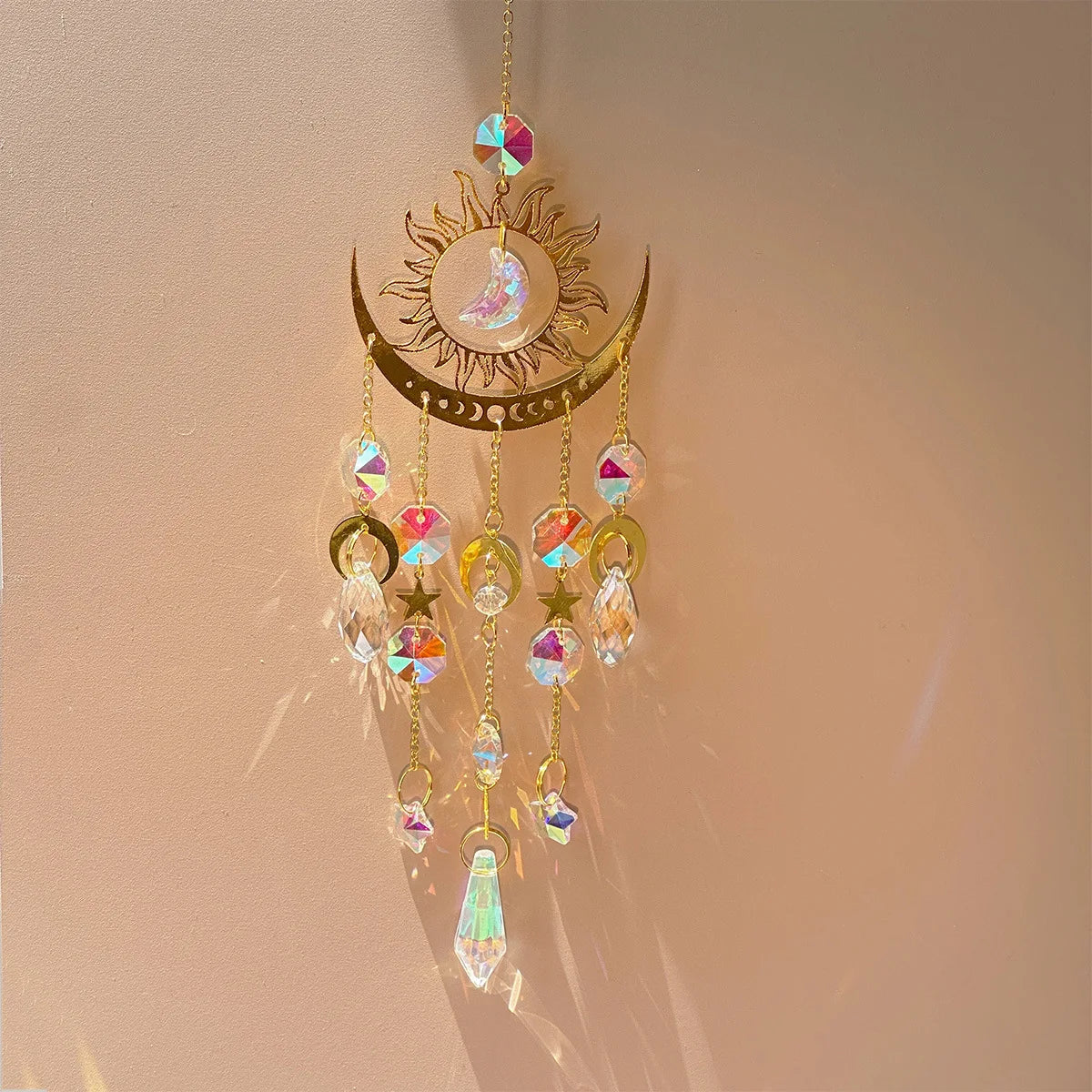 Golden Flame Moon Crystal Pendant Sunlight Catcher Outdoor Garden Hanging Decorations Hanging Ornaments Qme C