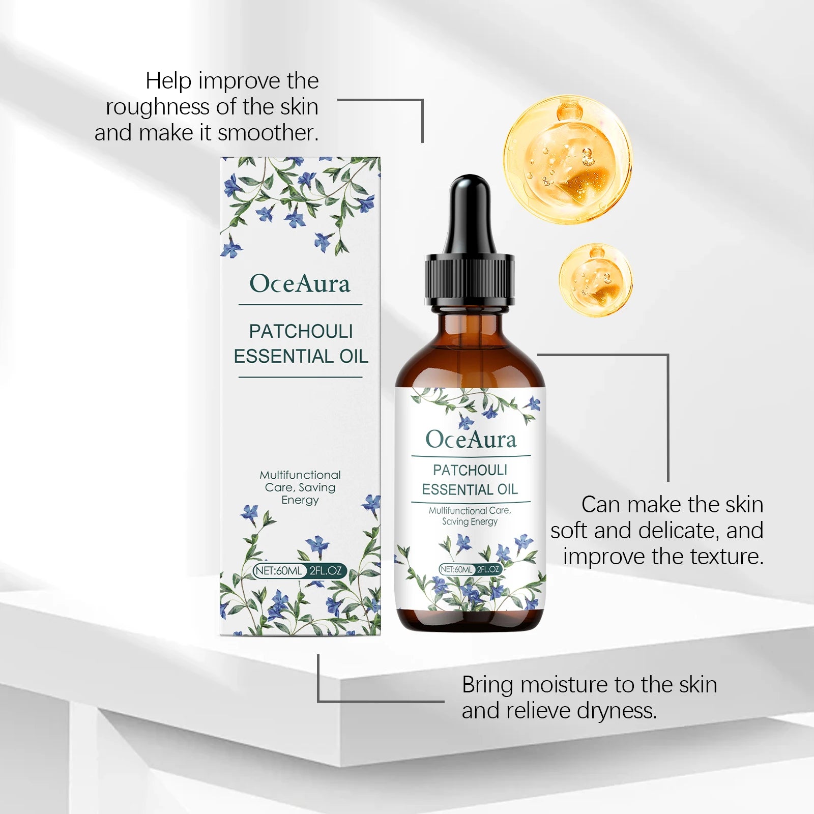OceAura Patchouli Essential Oil for Skin Hair Care Deep Moisturizing Dryness Relieving Elasticity Boosting Gentle Body Care Oil Qme