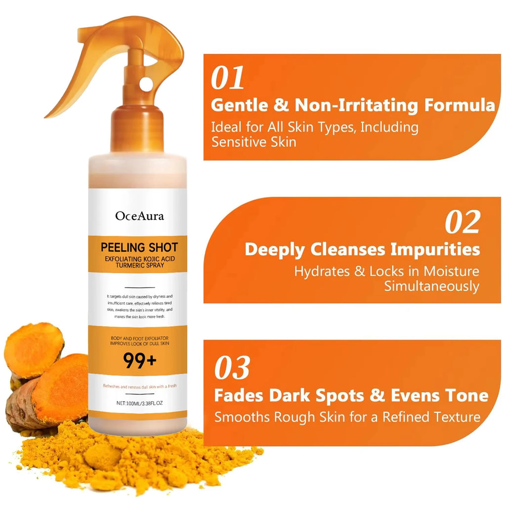 Body Keratin Care Kojic Acid Turmeric Spray Gently Exfoliating Peeling Solution Brightening Hydrating Skin Care All Skin Types Qme