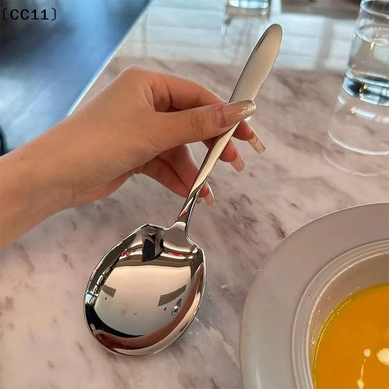 Large Stainless Steel Rice Spoon Ergonomic Metal Serving Kitchen Qme