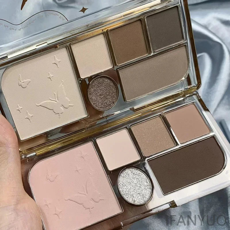 6 Color Black Smokey Eyeshadow Pallets Face Matte Contour Blush Powder All-in-One Makeup Pigments Shimmer Women Cosmetics Korean Qme