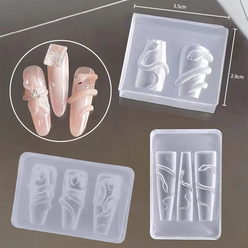 1 3D Silicone Nail Carving Mold Snake Design DIY Tool Art Decorative Qme N4
