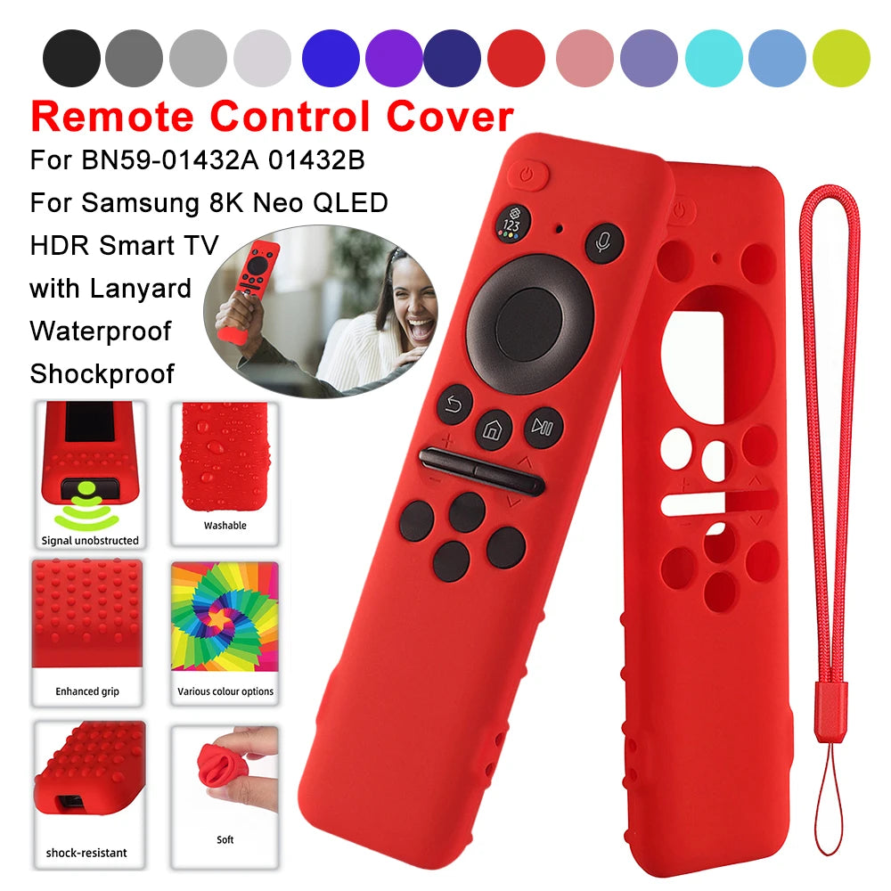 Protective Cover BN59-01432A 01432B Remote Control Covers with Lanyard Shockproof Anti-Slip for Samsung 8K Neo QLED HDR Smart TV Qme