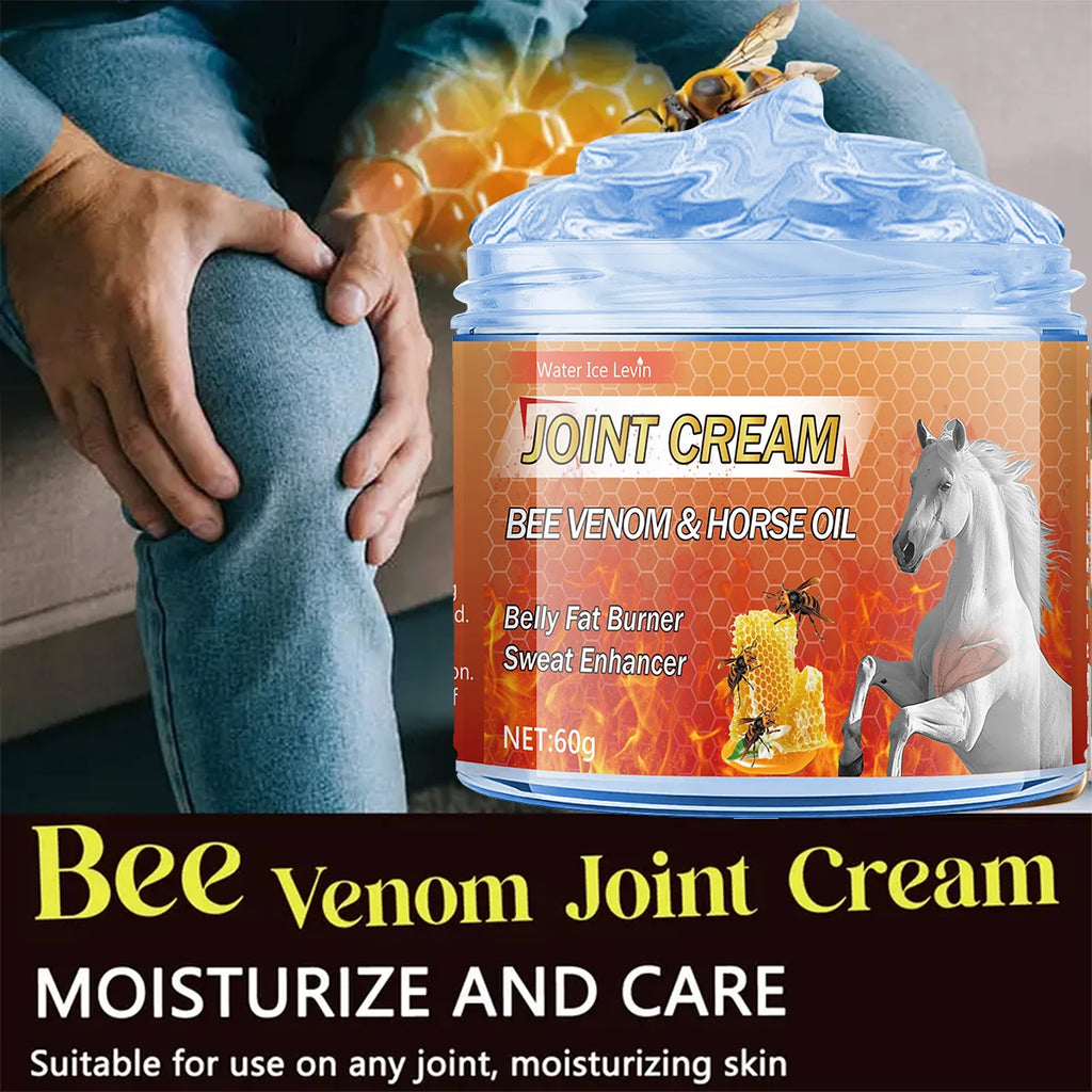 Bee Venom & Horse Oil Joint Cream - Moisturizing Formula with Ginger, Chamomile, and Arnica Extracts, Suitable for Knees, Back, Shoulders, and Neck Muscles - 60g Qme