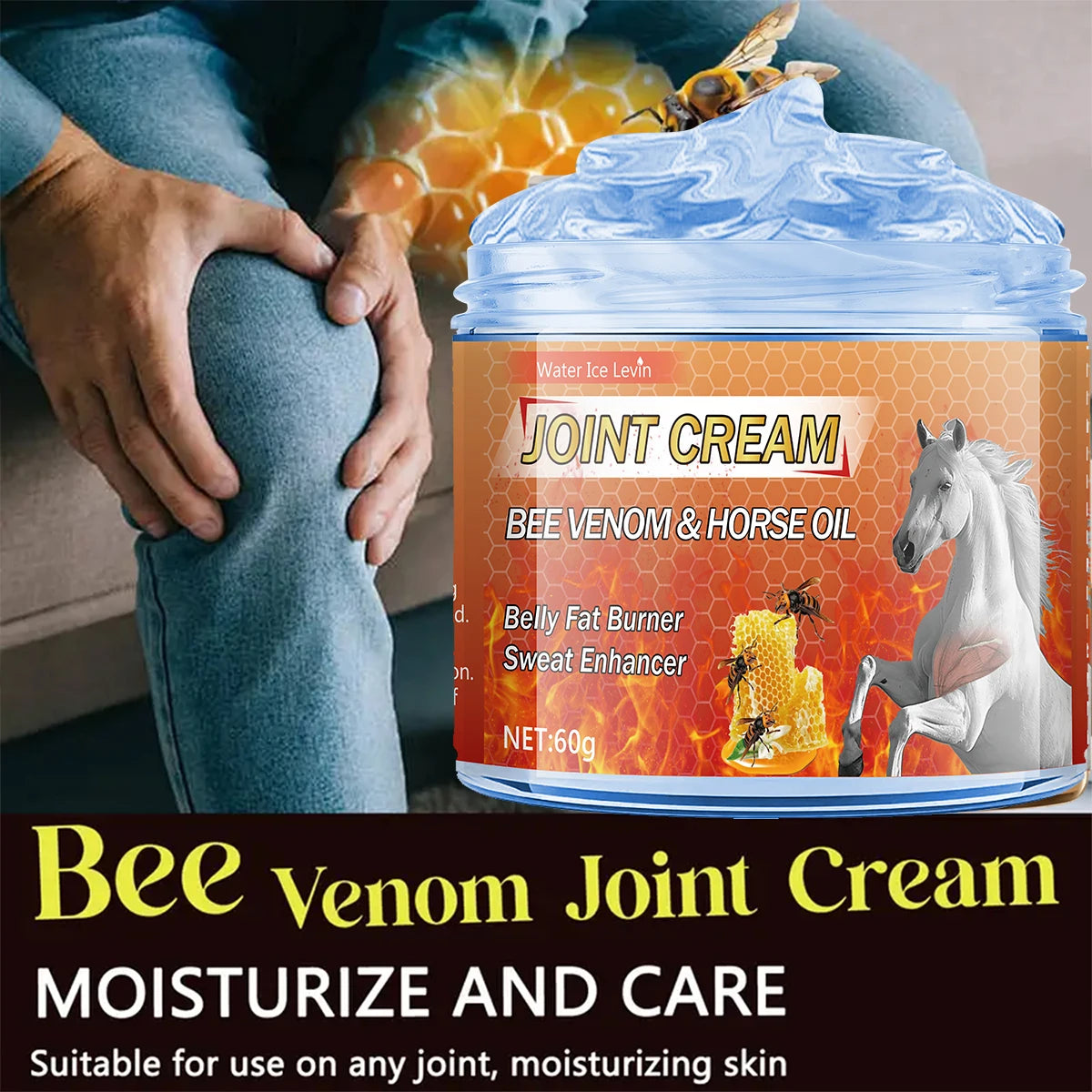Bee Venom & Horse Oil Joint Cream - Moisturizing Formula with Ginger, Chamomile, and Arnica Extracts, Suitable for Knees, Back, Shoulders, and Neck Muscles - 60g Qme