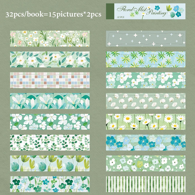 Floral Plaid Bow Long Sticker Book, Countryside Journal Base Paper for Border & Layout Decoration Qme WHITE