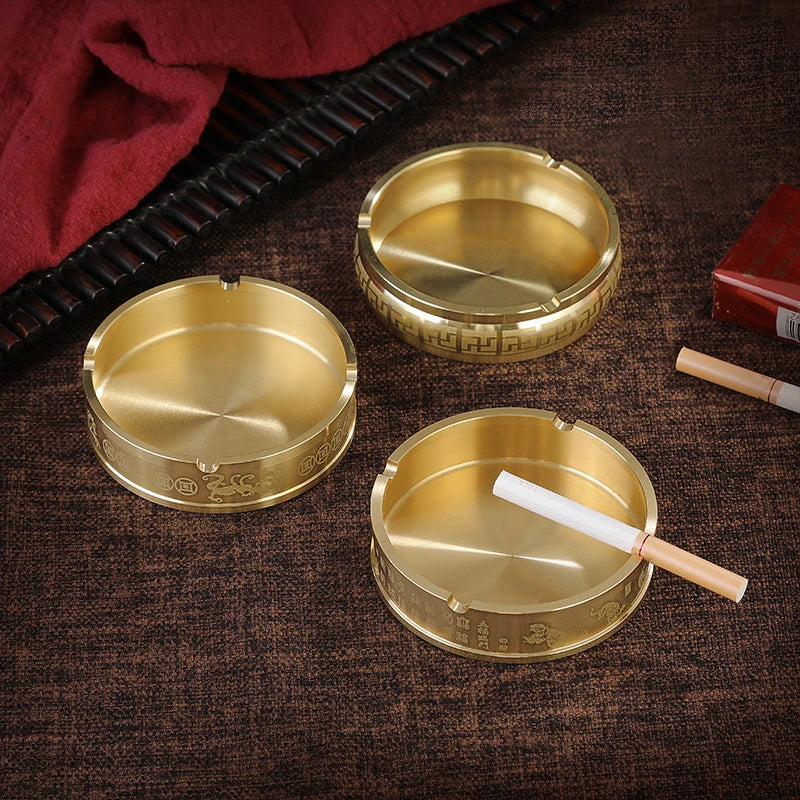 Portable Ashtray Round Brass Tabletop Holder Office Household Metal Qme