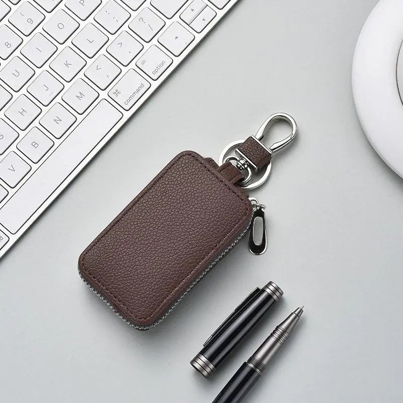 High-end Leather Key Case Unisex Zipper Lock Pouch Perfect Car Home Qme coffee