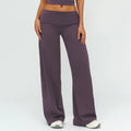 A Gym Pilates Running Workout Pants Women Low Waist Straight Leg Trousers with Fold Waist Nude Feeling Soft Yoga Underwear Qme eggplant purple XL