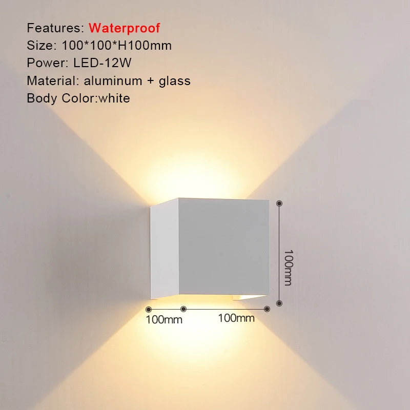 TRAZOS Round Square Modern Wall Lights Garden Porch Ip65 Waterproof Up Down Lighting Outdoor Led Bedroom Lamp Wall Decor Qme white1003-12W Warm White (2700-3500K)
