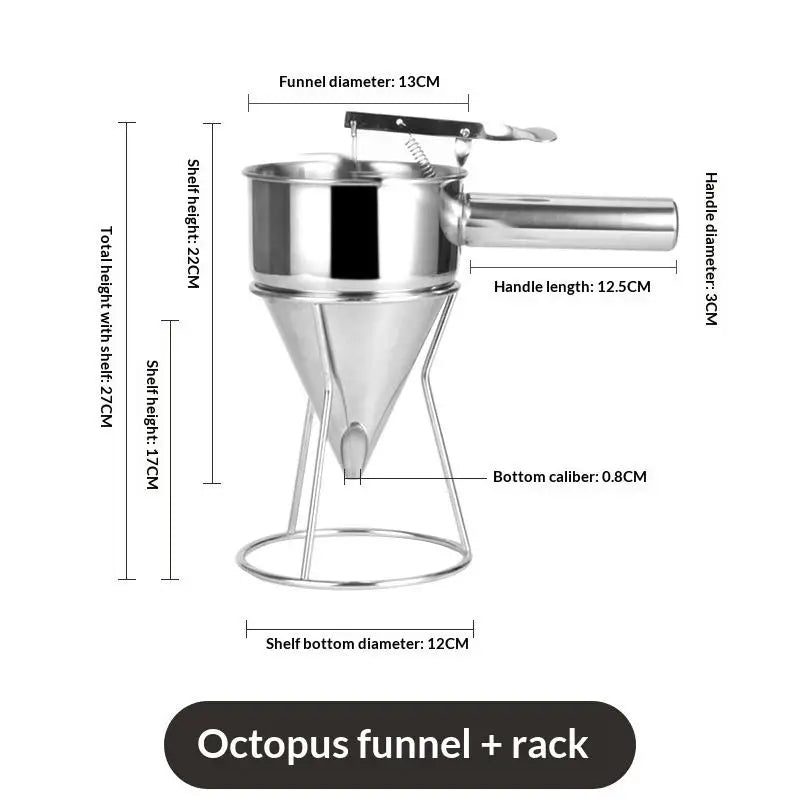 Stainless Steel Funnel Dispenser Rack Cupcake Pancake Batter Maker Qme steel funnel
