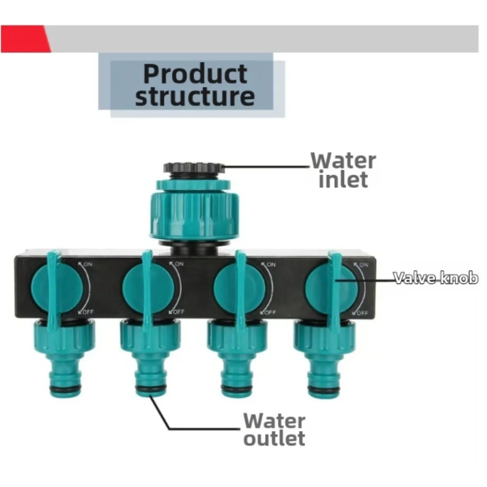 4-Way Water Hose Splitter Faucet Connector Garden Hose Pipe Splitter Garden Irrigation Fittings For Lawn Irrigation Qme