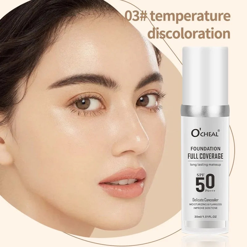 Color Changing Foundation Makeup Concealer Long Lasting Moisturizing Nourishing Oil-Control Skin Face Base Cosmetics Qme 03