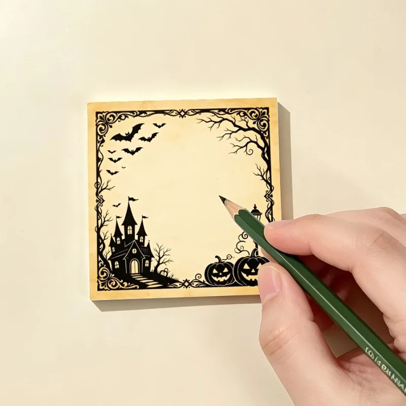 100Sheets Eerie Atmosphere Notepad - Halloween-themed Decorative Notepad, Ideal for Journal Keeping, Handmade Creation Qme