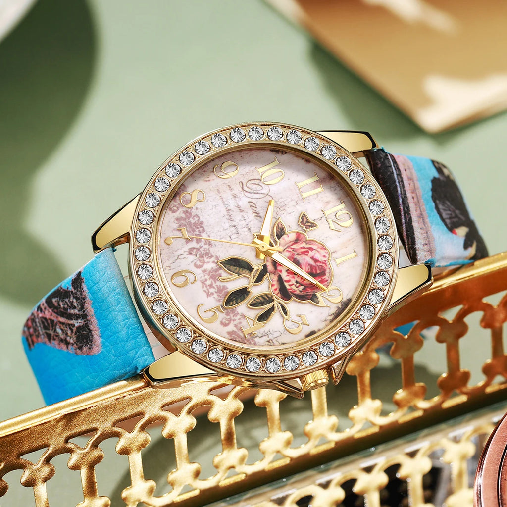 2 Pcs Surprise Mystery Watch Box Blind-Fashion Flowers Female Watch Leather Bracelet Arabic Dial Wrist Watch Random Color Qme