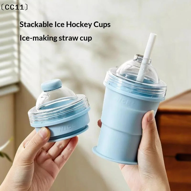 2-in-1 Silicone Ice Ball Maker Cup Foldable Leak-proof Travel Mug Qme