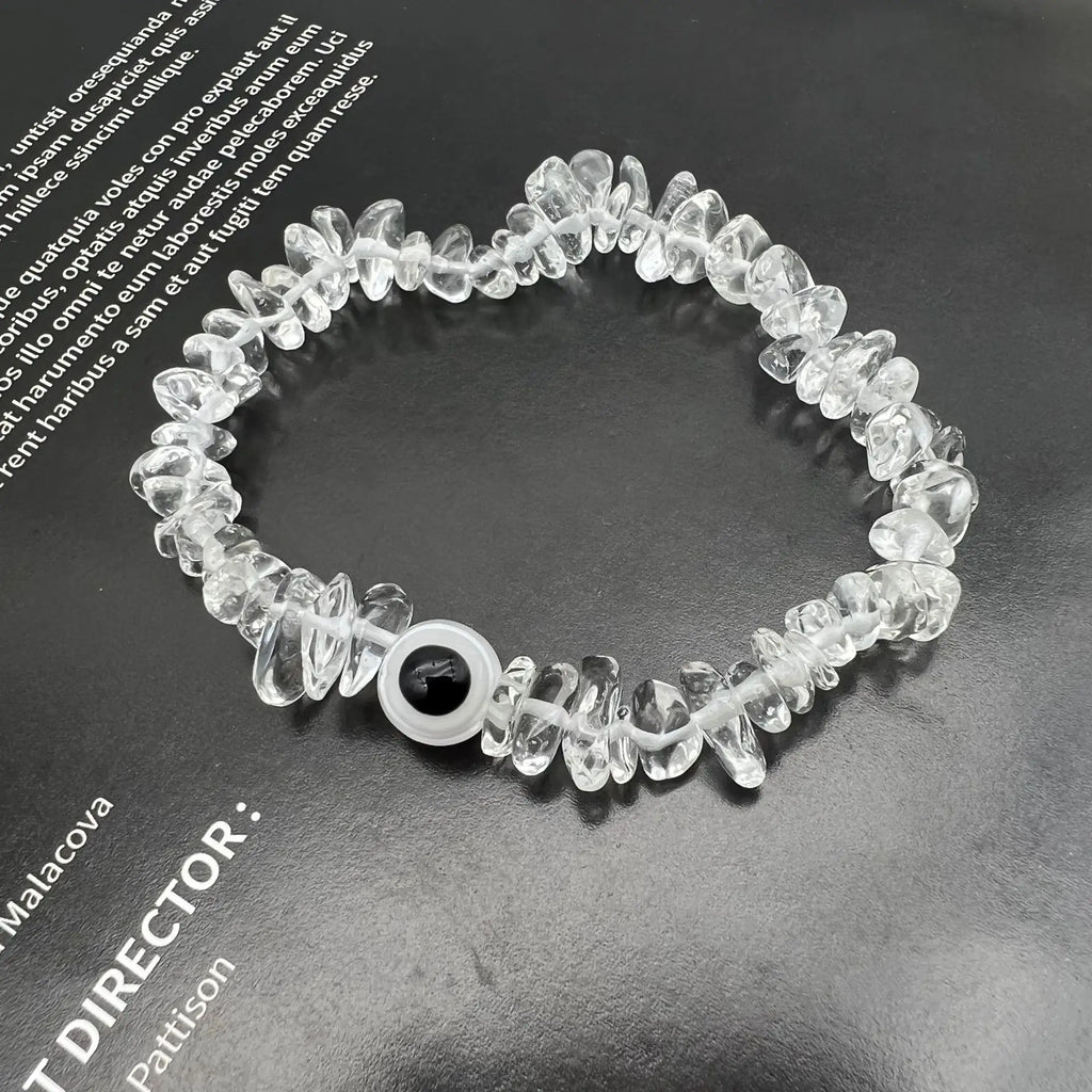 b57 Blue Evil Eye Crystal Bracelet Irregular Natural Stone Beads Chip Jewelry Amethyst Aquamarine Rose Quartz Bangles for Women Qme