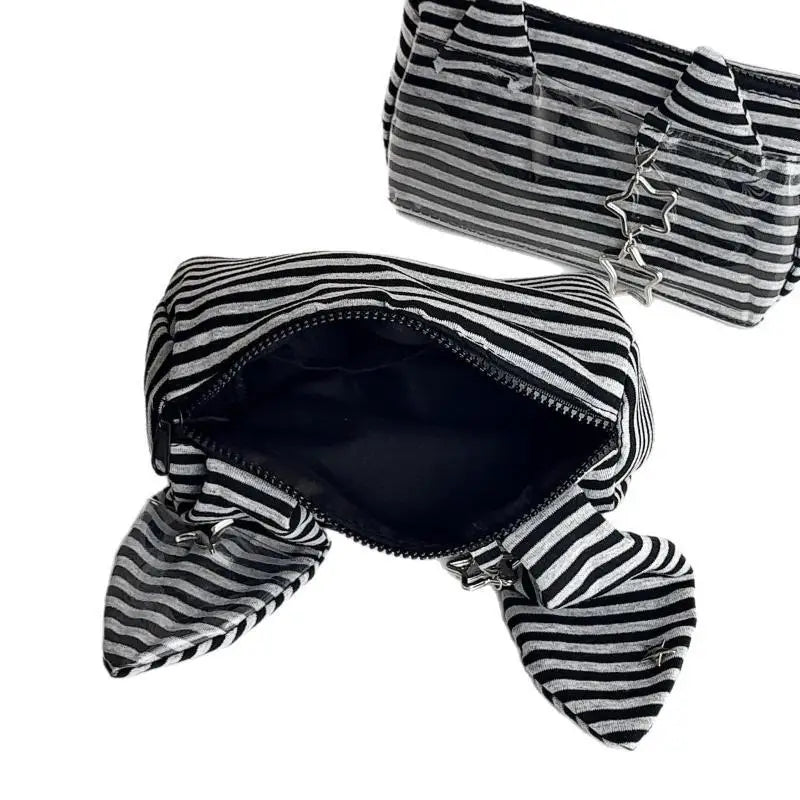 Striped Devil Horn Pencil Case Wear Resistant Large Capacity Portable Qme