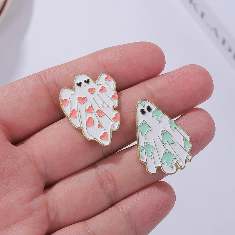Ghost Enamel Pins Flower Punk Halloween Funny Cute Brooches Metal Badges Lapel Pin Women Kids Gifts Gothic Jewelry Wholesale Qme