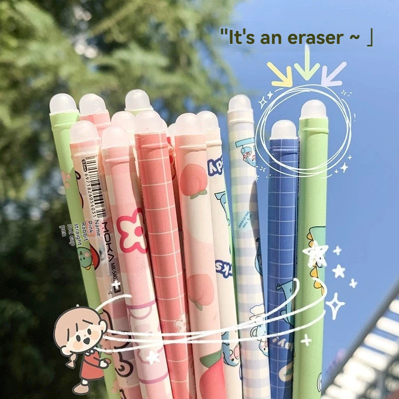 20Pcs/set Kawaii Erasable Gel Pen 0.5mm Blue Washable Handle Cute Cartoons Erasable Pen for School Pen Liquid Ballpoint Pen Qme
