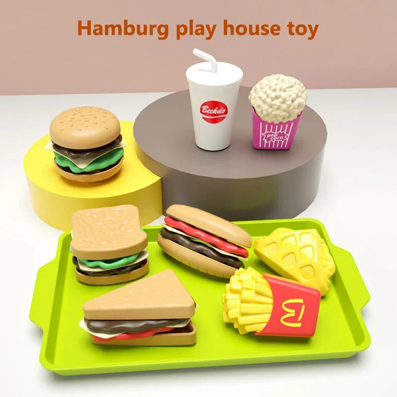 Kids Mini Kitchen Toy Detachable Snack Hamburger Cookie Miniature Accessories Plastic Pretend Toy Play House Food Sets Gift Boys Qme