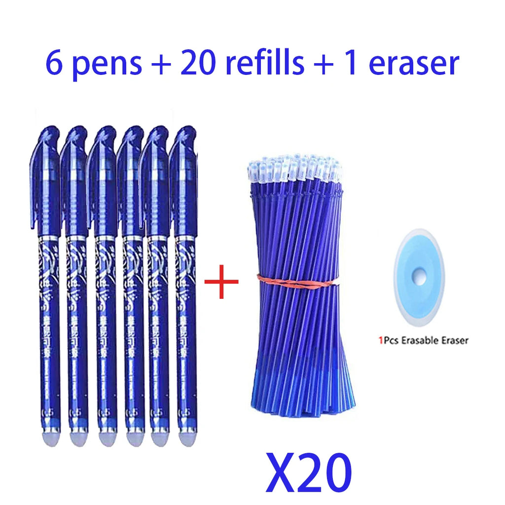 Kawaii Erasable Gel Pens Refills Set 0.5 Mm Fine Point Blue Ballpoint Pen for Writing Stationery Office School Supplies Qme blue 27 pcs set