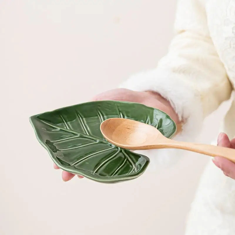 Ceramic Spatula Holder Kitchen Countertop Spoon Cute Leaf Design Qme