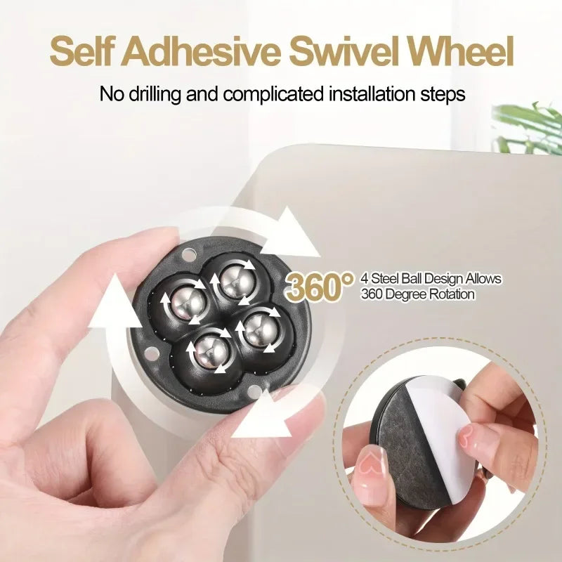 24Pack Self-Adhesive Mini Swivel Casters, 360° Rotatable Universal Wheels, Heavy-Duty Double Ball Bearings for Kitchen Applianc Qme