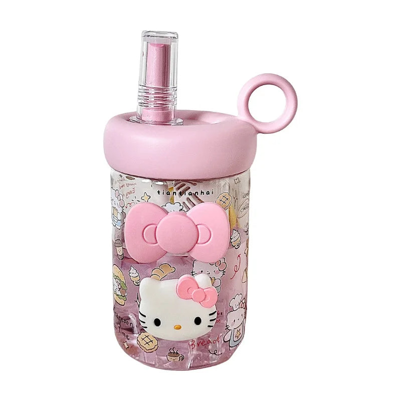 Hello Kitty Summer Girls' Plastic Cup Cute, Stylish Straw Cup Large-Capacity, Food-Grade, Portable Student Sports Water Bottle Qme