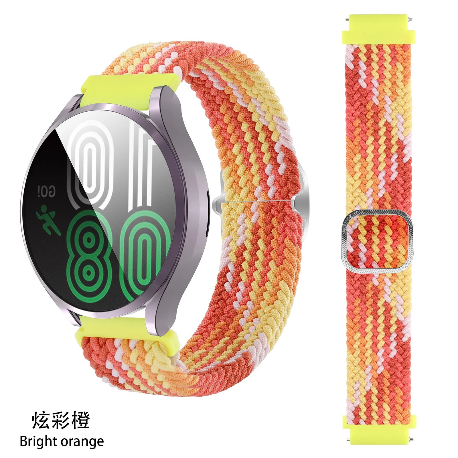 Elastic Nylon Braided Watch Band Adjustable Strap For Samsung Galaxy Watch 3 Huawei Watch 20MM 22MM 45MM 46MM Qme Bright Orange 20mm