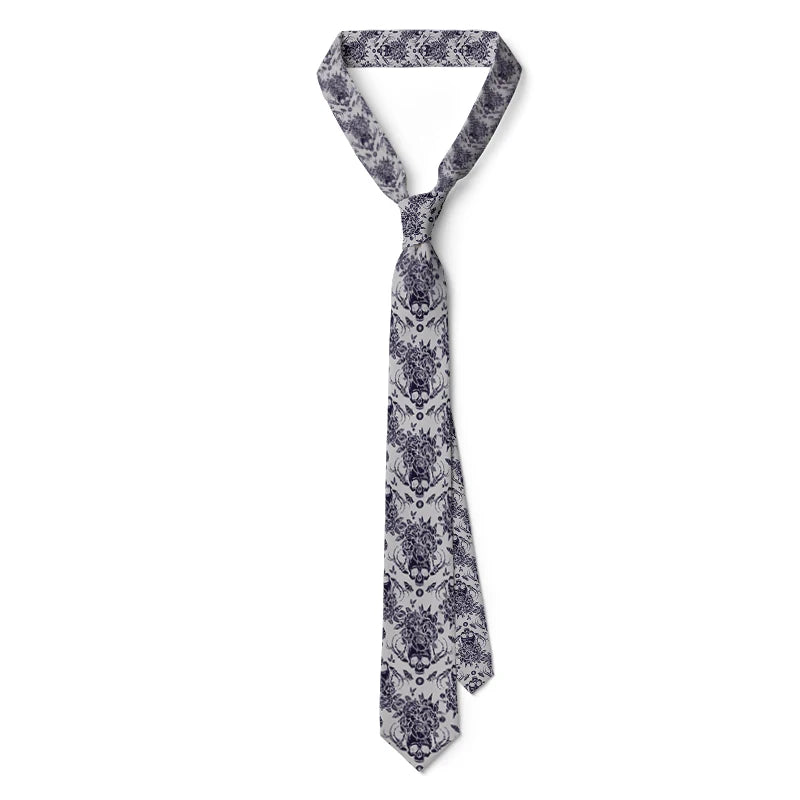 Men's Slim Fit 3D Printed Tie Flower Skull Harajuku Business Formal Qme