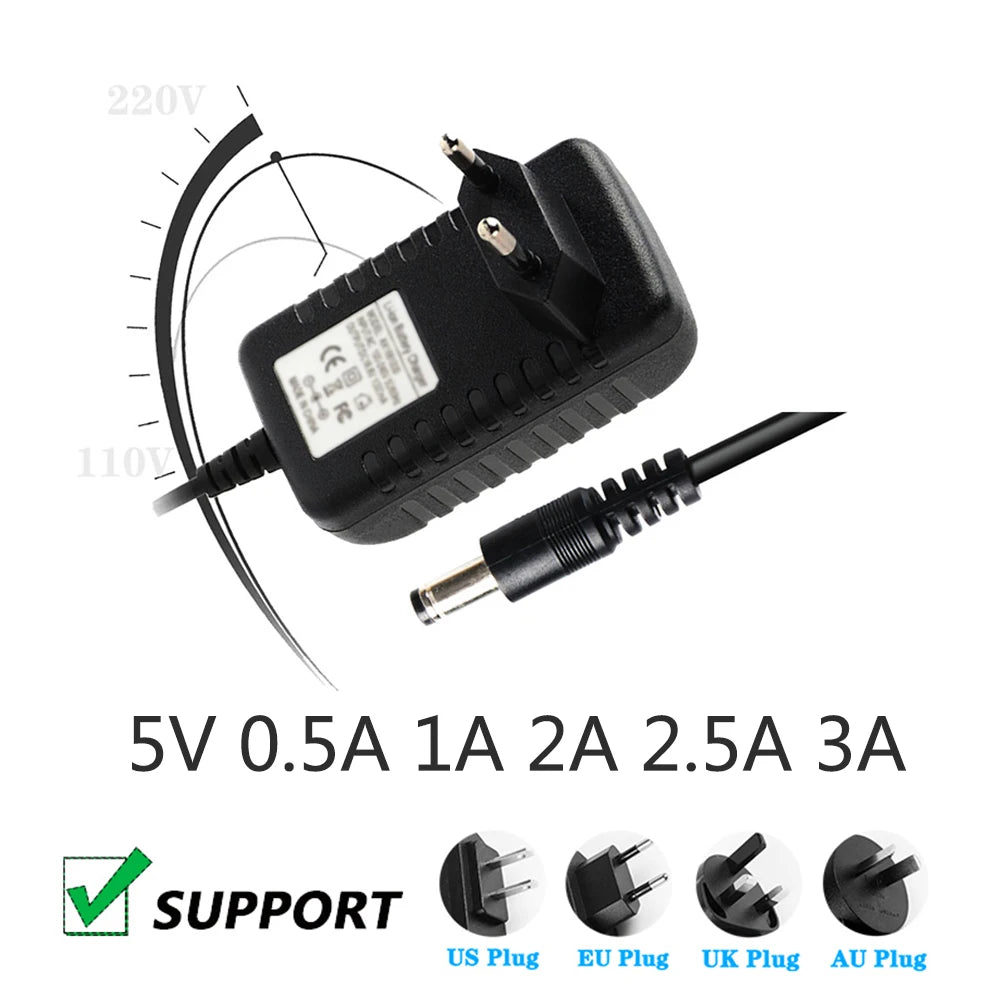 Adapter DC 5V 0.5A 1A 2A 2.5A 3A AC 100-240V Converter Power Adaptor 5 V Volt 1000MA Power Supply Charger 5.5*2.1MM Qme UK PLUG 5V1A