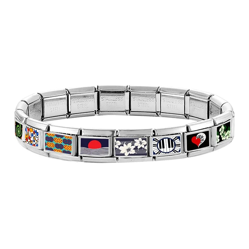 2026 Creative Colorful Pattern Sun Daisy Piano Red Poker Italian Charm Links Fit 9mm Stainless Steel Bracelet DIY Making Jewelry Qme