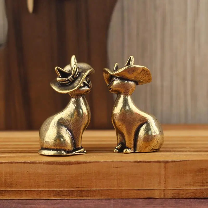 Brass Princess Cat Statue Creative Animal Desk Ornaments Desktop Qme