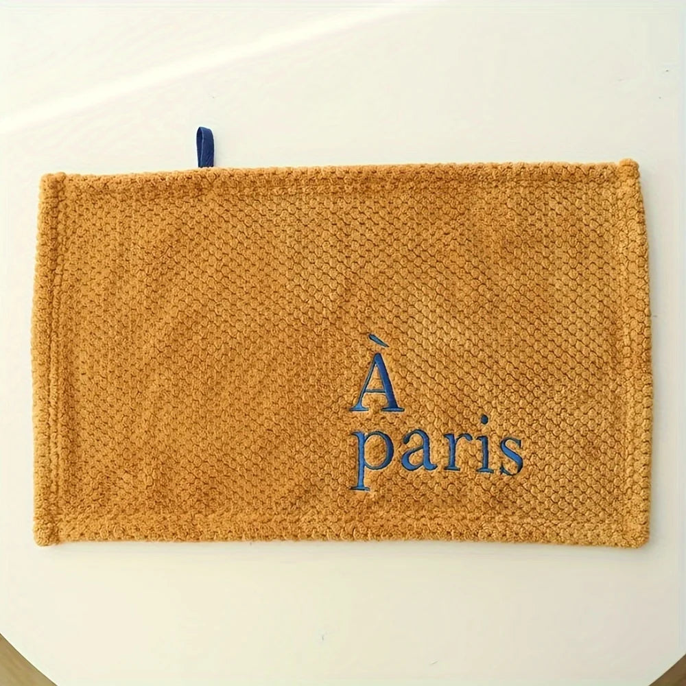 1pc minimalist texture small square towel, embroidered with letters, soft and absorbent without shedding hair, hand towel Qme Blue