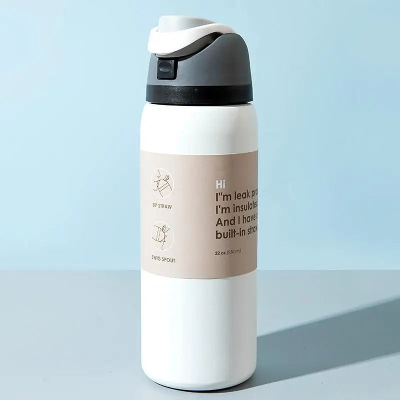 Vacuum Flasks & Thermoses Water Bottle Drinkware Thermo Tumbler Stainless Steel Thermal Mug Cold Hot Coffee Qme White 24oz