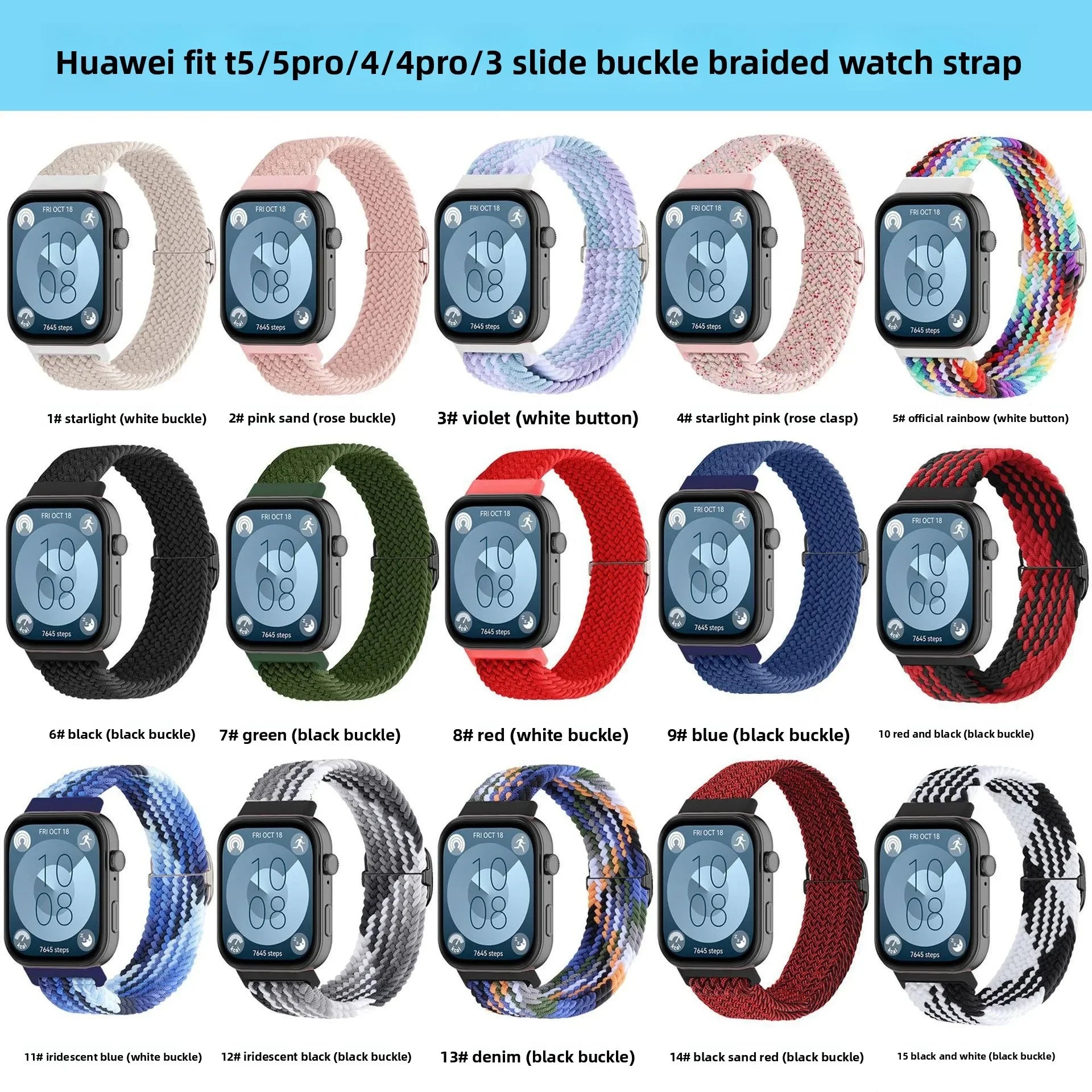 A Adjustable Comfort Nylon Woven Watch Strap with Stylish Metal Buckle Breathable Replacement Band for Huawei Smartwatch Qme