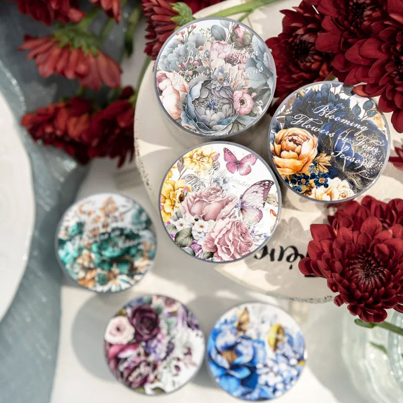 PET Tape flower Pattern Self-Adhesive Tape Sticker Decorative Masking Tape DIY Craft Decorative Tape For Scrapbooking Decoration Qme
